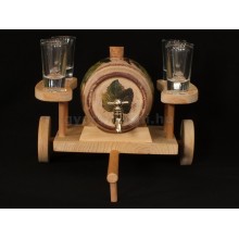 Fa Pálinkás Készlet Szekér 6 pohárral, mintás kerámia hordóval - 2 -  Fa és üveg kombinációk