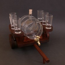 Fa Pálinkás Készlet Szekér 6 pohárral, 1l hordóval - 2 -  Fa és üveg kombinációk