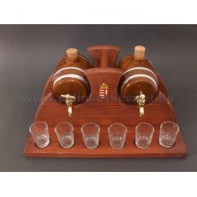 Pálinkás készlet íves, 2 kerámia hordóval, 6 pohárral - barna - 1 -  Fa és üveg kombinációk